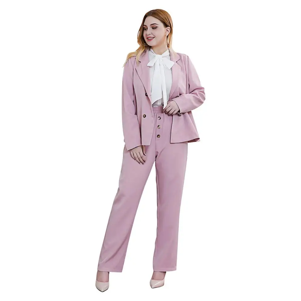 Новинка Осень Зима размера плюс рабочая одежда костюмы для женщин большие свободные офисные блейзеры и брюки формальные Комплекты розовый 4XL 5XL 6XL 7XL