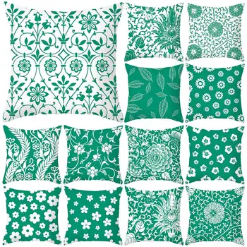 

Throw Pillow Case 45*45 Green Marguerite/flower/leaf Print Pillowcases Decorative Pillows Sofa Bed Cushion Cover Pillow Cases