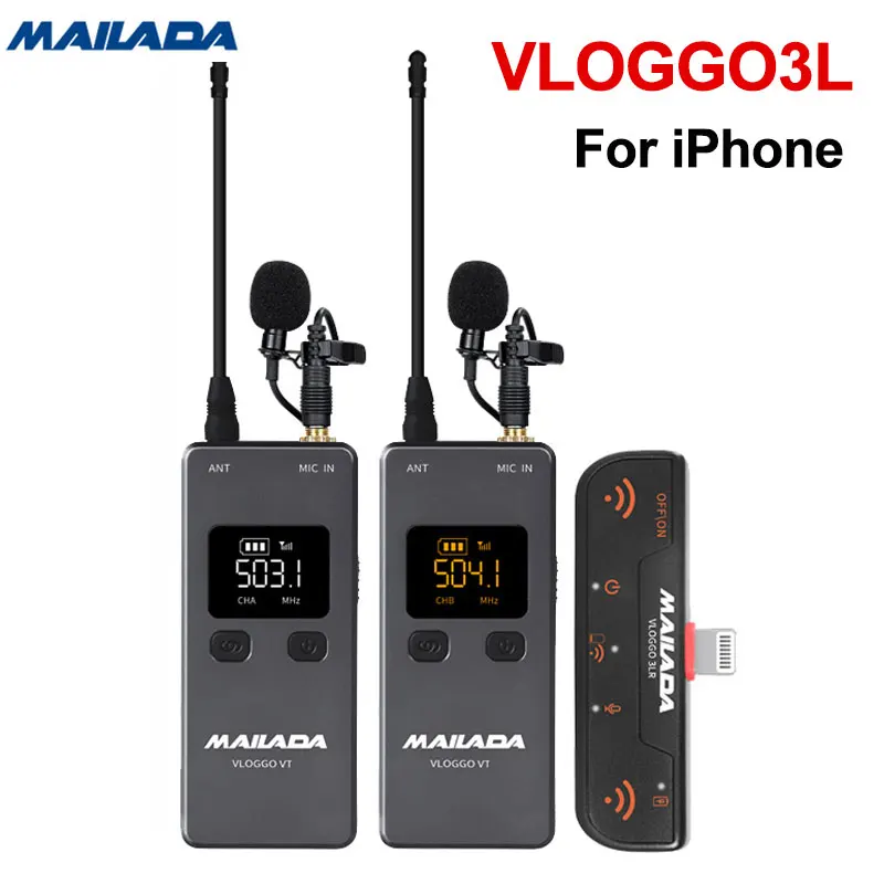 Беспроводной микрофон Mailada VLOGGO3L передатчик приемники петличный для iphone 6 7 8 X XS Xr max