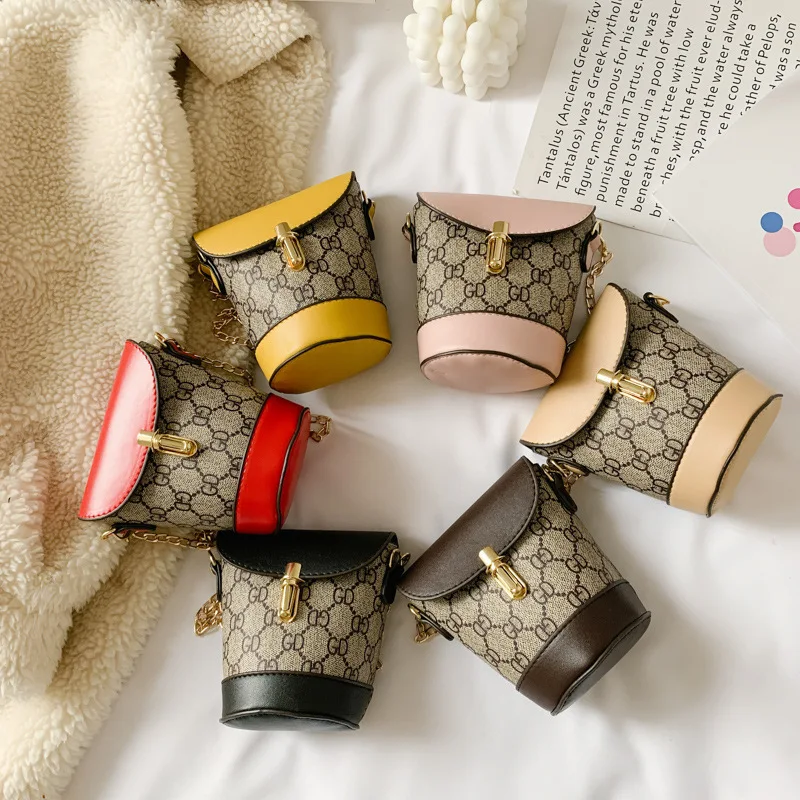 

Children Small Bag 2019 New Style gong zhu bao Shoulder Plaid Bucket Bag Men And Women Children Small CK Western Style Shoulder