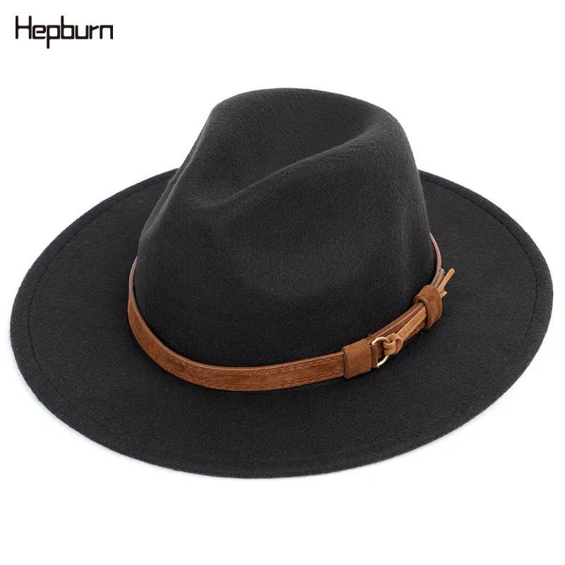 

Hepburn Brand Unisex Women's Men Fedoras Hat Summer Spring Woolen Blend Cap Outdoor Gentleman Elegant Lady Trilby Cap