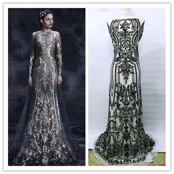 

pretty French lace fabric 5 yards J-89813 for women luxury sequins lace fabric new design