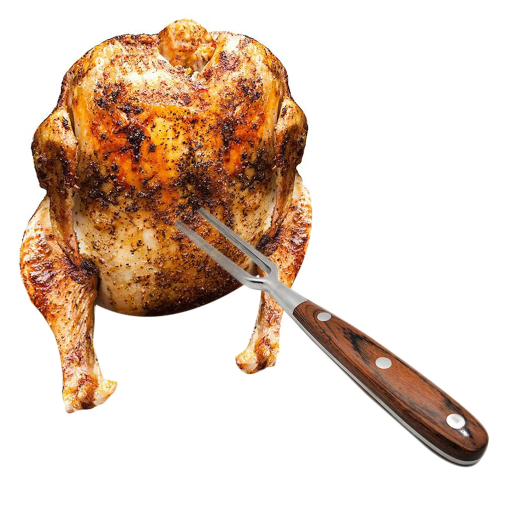 Portable BBQ Fork Cooking Creative Wood Handle Barbecue Fork Carving Meat Barbecue Stainless Steel Grill Tools
