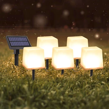 

Solar LED Lawn Lamp One Drag Five Ice Brick Light String Outdoor Decorative Ground Lamp For Garden Pathway Lawn Patio