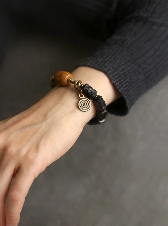 pulseira de ébano convexo de pulseira masculina feminina de madeira preta esculpida mão