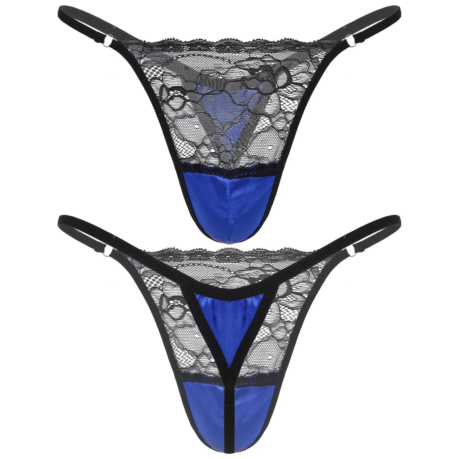 thumbnail image 1 of Ropa interior de satén Sissy para hombre, bragas de retazos de encaje transparente, tanga con cintura elástica, tanga con espalda en T, calzoncillos con suspensorio de tiro bajo, 1 of 5