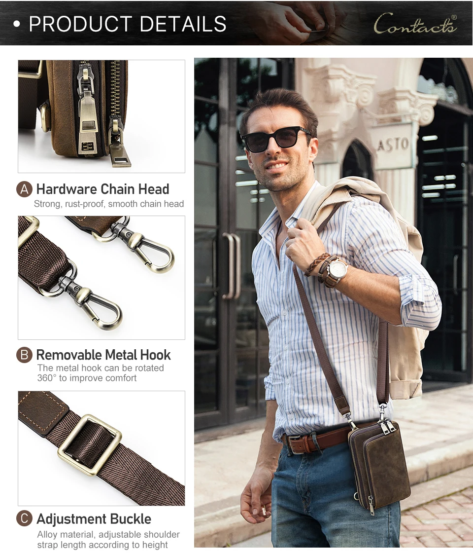 CONTACT'S FAMILY Phone Bag Waist Pouch Bag Genuine Leather Card Holders Wallet Handbag Money Pockets Small Bags For Traval best iphone wallet case