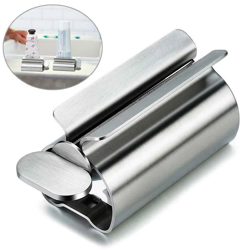 Escurridor de pasta de dientes, tubo dispensador de pasta dental, soporte de cepillo de dientes, estante de acero inoxidable, Set de accesorios de baño