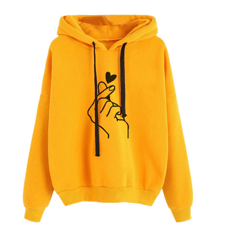 Oversize Heart Print Hooded Sweatshirt Pullover Long Sleeve Solid Color Hoodies Oversized Casual Loose Cotton Women's Hoodies