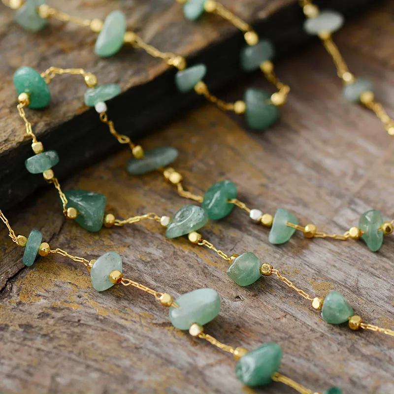 High End Natural Stones Aventurine Lariat Necklace Women Exquisite Beaded Simple Layers Necklace Teengirl OL Jewelry Gifts