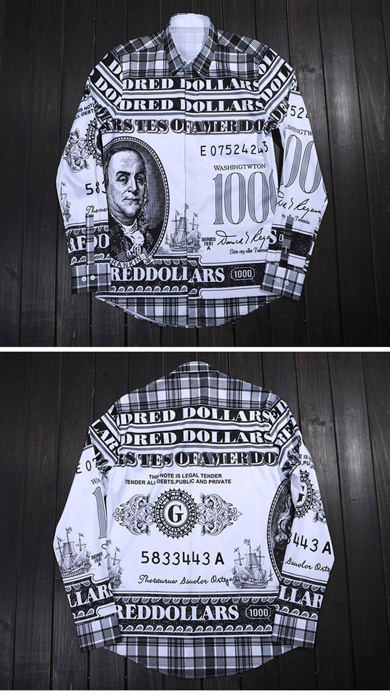 Letters Pattern Black Print White Shirts Men Long Sleeve Turn-down Collar Shirt Fashion Slim Fit Male Clothing Streetwear