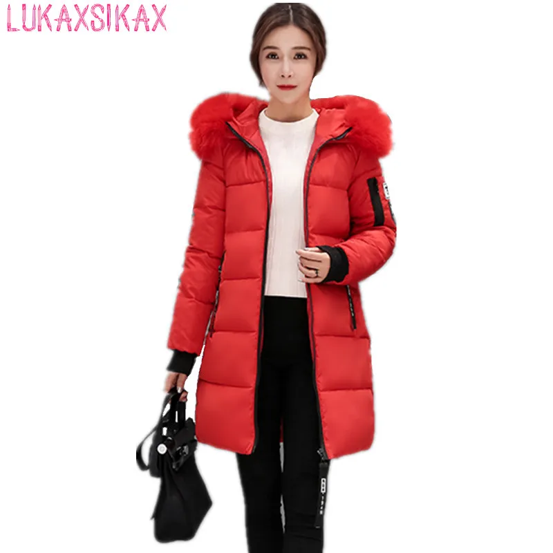 #*Cheap LUKA SIKAX 2019 New Autumn Winter Women Coat Korean Fashion Thicken Warm Fur Collar Hooded Long Coat Women Parkas