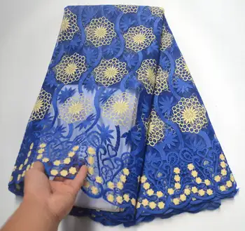 

Royal blue French Lace Fabrics Tulle Lace Embroidery Fabric With Rhinestones African Lace 5 Yards For Nigerian Party XBS-004