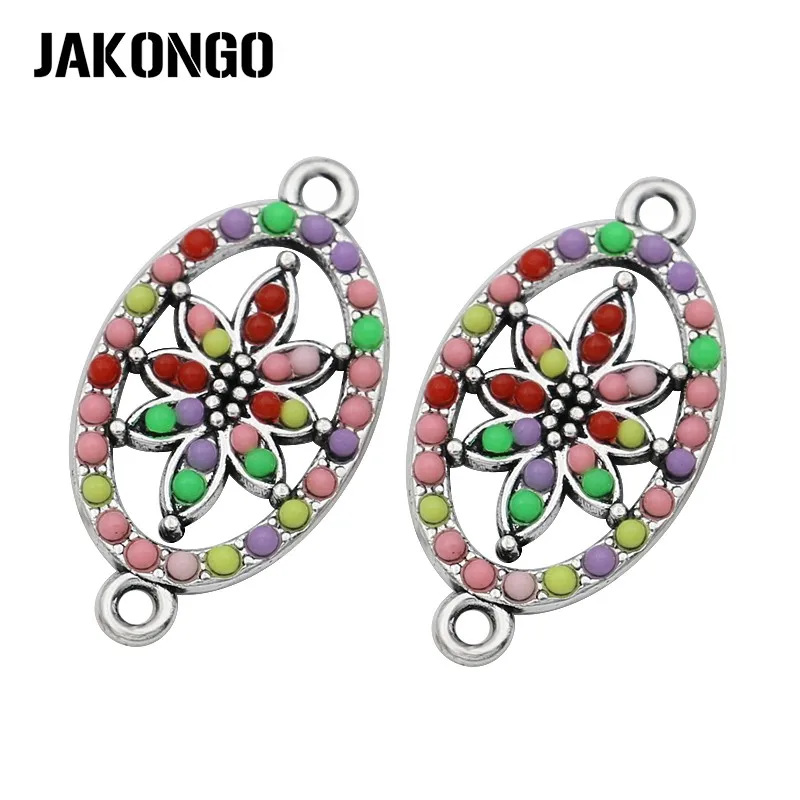 

10pcs Antique Silver Plated Crystal Colorful Flower Connectors for Making Bracelet DIY Jewelry Craft Accessories 28x15mm