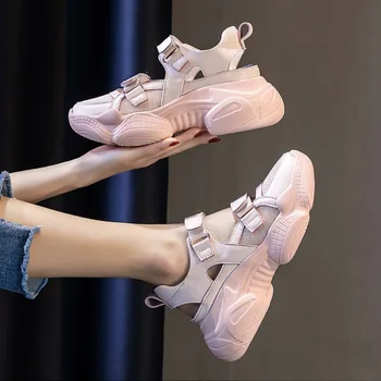 

2020 Summer New Fashion Womens Genuine Leather Sport Mesh Heightening Sandal Ladies Casual Leisure Comfortable Shoes.