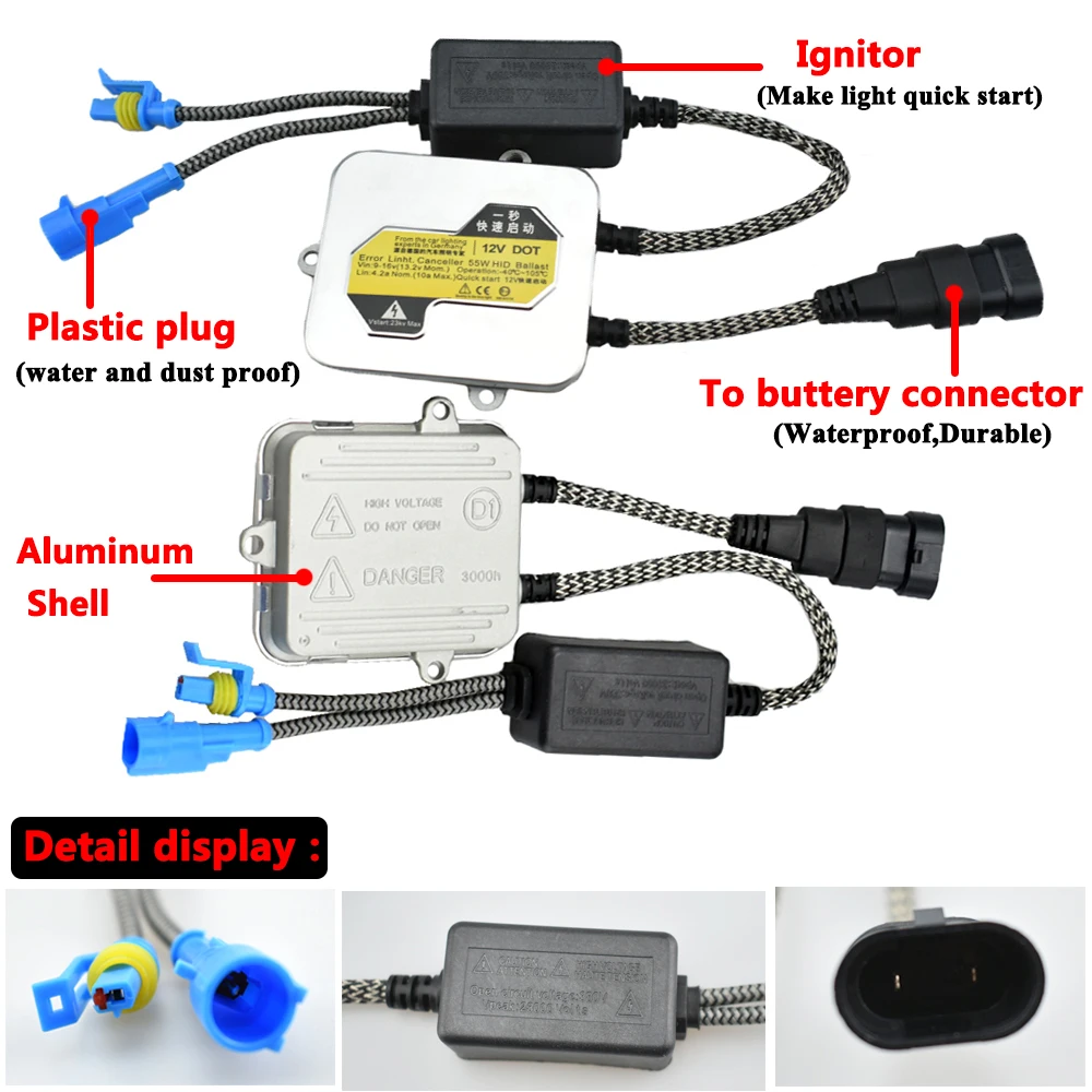 1pair Quick Start 55W Xenon Light HID AC Ballast for H1 H3 H7 H11 9005 9006 881 9012 4300K 5000K 6000K Car Headlight Fog Light 5