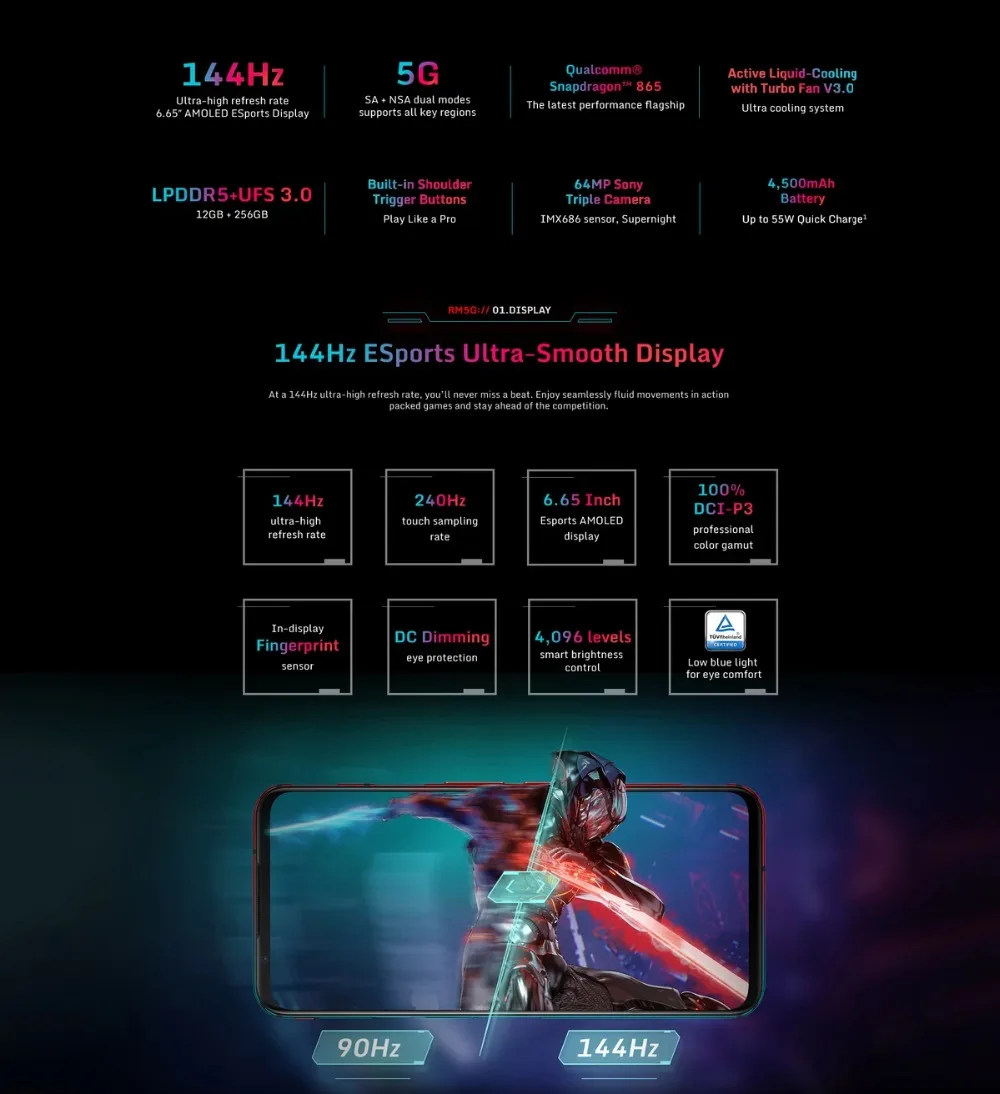 Original Nubia Red Magic 5G Gaming Phone 144Hz 8GB 128GB 64.0MP 6.65Inch 4500mAh Amoled Sceen 19.5:9 1080X2340 Cell Phone kingston 8gb ram