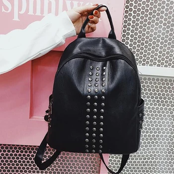 

2020 Women Fashion Girl PU Leather Backpack Rivet Studded Casual Lightweight Daypack Travel Satchel Student Schoolbag Teenagers