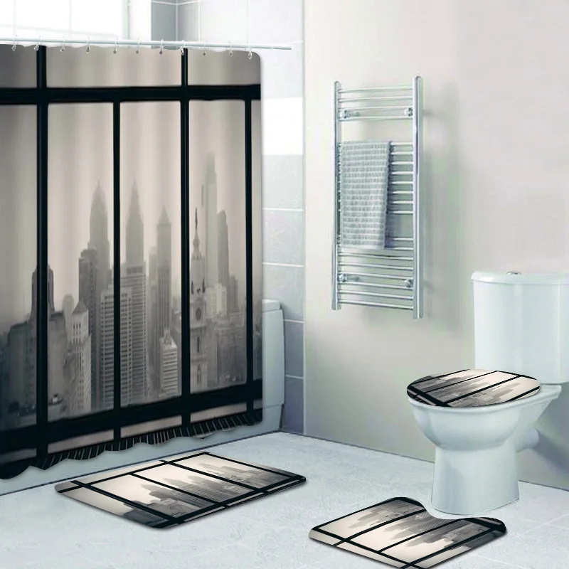 

Современная занавеска для душа из США в Филадельфии, 3D занавеска на окно на крыше для ванной, коврик для ванной, декоративный ковер