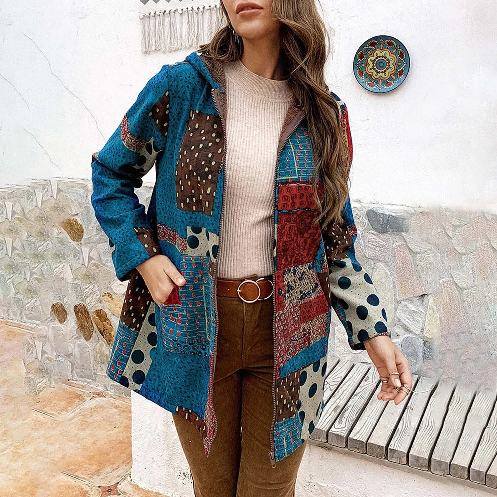 

Irregular Print Zip-up Hoodie Coat for Women 5xl Plus Size Plush Outwear Loose Long Sleeve Autumn Winter Hoody Outcoat