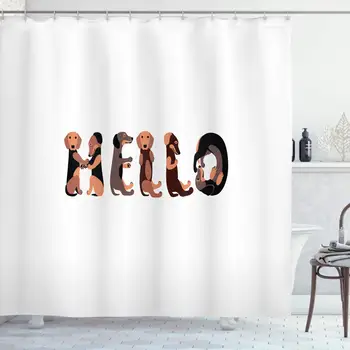 

Dachshund Shower Curtain Dachshund Puppies Spelling The Word Hello Animal Font Design Bathroom Decor Set with Hooks