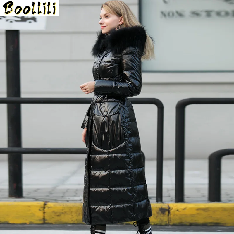 Boollili 2020 женская зимняя куртка пуховик длинное пальто из меха енота меховой