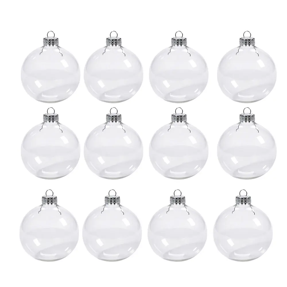 12pcs Plastic Clear Transparent Ball Open Bauble Christmas Tree Ornaments Gift Pendant DIY Decoration