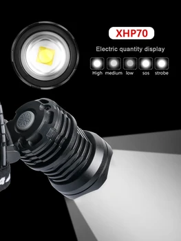 

Super bright lumen LED Fishing Camping headlight XHP-70 Headlamp High Power lantern Head Lamp Zoom Torches Use 18650 battery