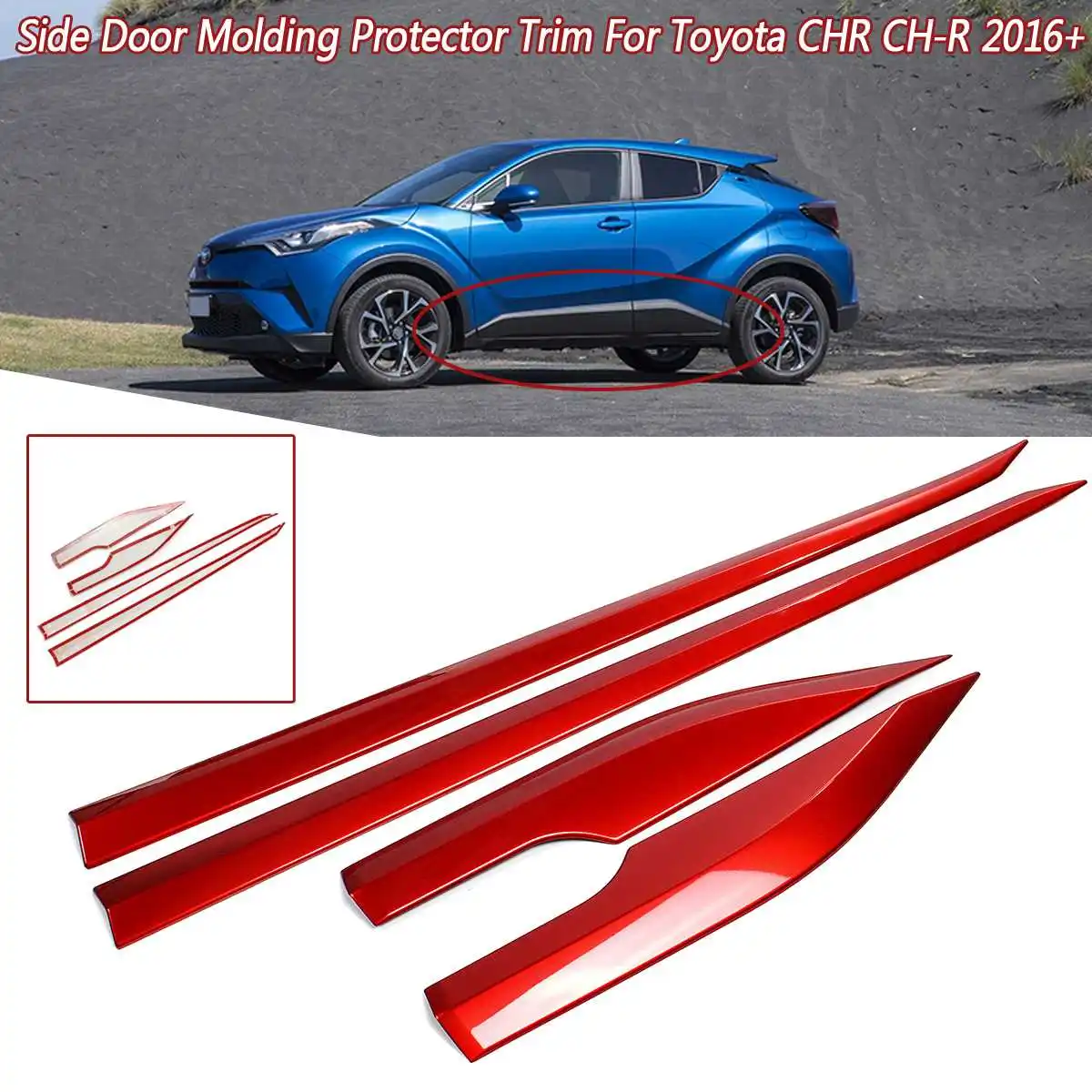 

4Pcs Stainless Steel Side Door Line Cover Trim Door Guard Protect Body Side Molding Line Cover Trim For Toyota CHR CH-R 2016+
