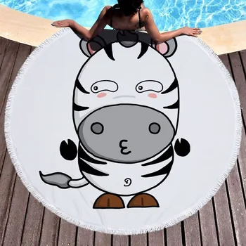

Microfiber round Beach Towel Bath Towel Expression Horse Printed Webbing SU 150cm Adult Colorful Quicksand Pattern