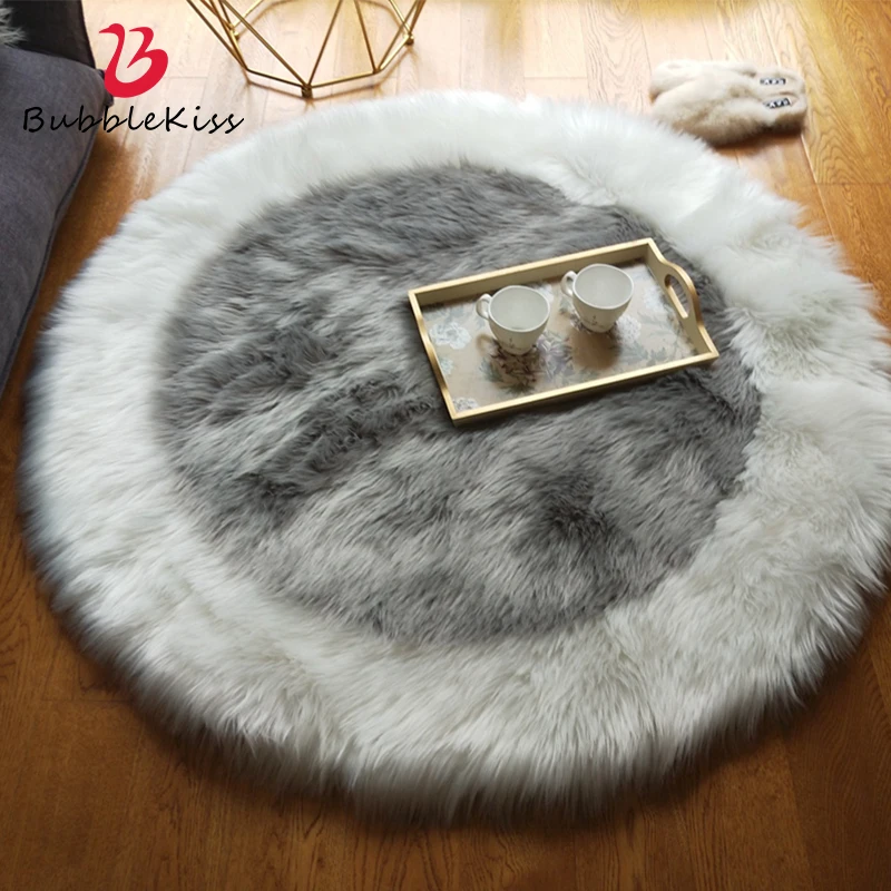 Bubble Kiss Round Carpet Fashion Makeup Chair Foot Pad Artificial Wool Thicken Plush Floor Mats Home Bedroom Decoration Rugs | Дом и сад