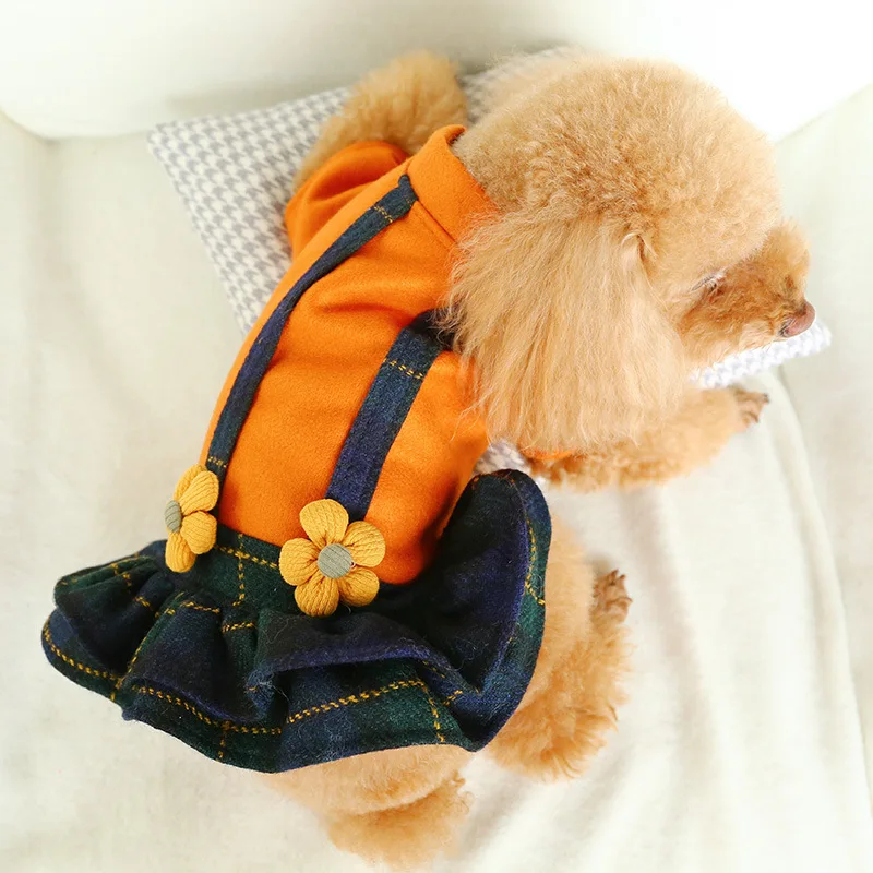 Одежда для собак на осень и зиму, новейший оранжевый цвет, рубашка собаки, шерстяное платье, Прямая с фабрики, размеры Xs-xl, платья для животных