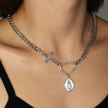 

KMVEXO Cross Choker Necklace Collares Mujer 2020 New Love Figure Pendant Heart Necklaces for Women Vintage Metal Gothic Jewelry
