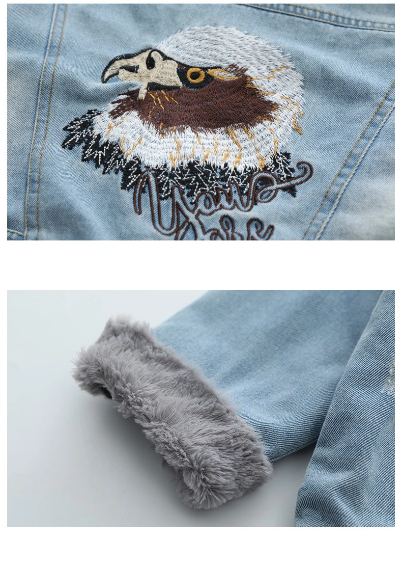 Зимние теплые джинсовые пальто для детей; джинсовые куртки в стиле пэчворк с капюшоном для девочек; утепленная одежда с добавлением шерсти; детская верхняя одежда с рисунком совы
