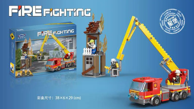 

XINGBAO Xb14002 High-Rise Rescue Ladder Fire Truck Assembled Fight Inserted Small Particles Educational Toy Car Model