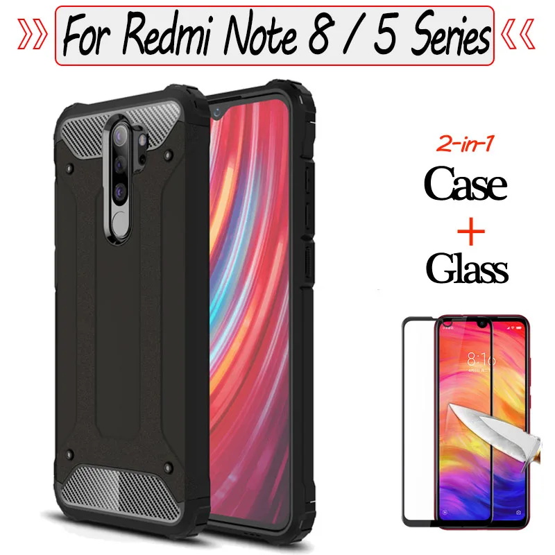 2-в-1 телефона броневой стекло + чехлы на redmi-note-8-pro противоударный Прочный ПК