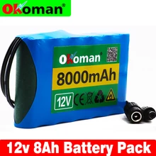 Okoman 12V аккумулятор 8Ah 18650 перезаряжаемый комплект литий-ионный батарей Емкость DC 12,6 V 8000mAh CCTV Cam Monitor