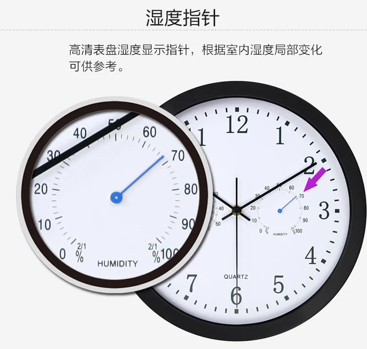 Тихий Кварцевый Металл настенные часы с термометром гигрометр Тихий развертки движение не тикающий домашний декор дизайн
