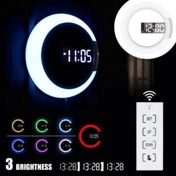 

MEIGAR 3D LED Wall Clock Digital Table Clock Alarm Mirror Hollow Wall Clock Modern Design Nightlight Home Living Room Decoration