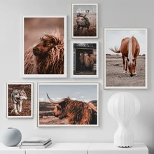 Yak Horse Camel Sika Deer Wolf Animal Nordic Poster And Print Wall Art Canvas Painting Wall Pictures For Living Room Home Decor