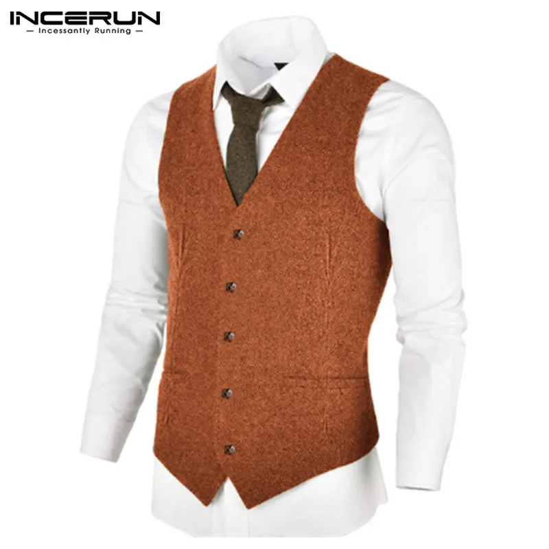 INCERUN, Деловой, Повседневный, мужской, однотонный, костюм, жилеты, модный, комфортный, Ретро стиль, мужской жилет, тонкий, нежный, мужской, деловой, пиджаки, жилеты