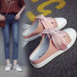 Новые летние классная дышащая холщовая обувь стиль корейских студенток дикий перетаскивание белые туфли без застежек для езды на