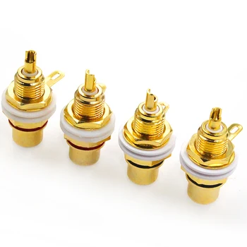 

4Pcs RCA Female Jack Plated Rca Connector Gold Panel Mount Chassis Audio Socket Plug Bulkhead white cycle with nut solder cup