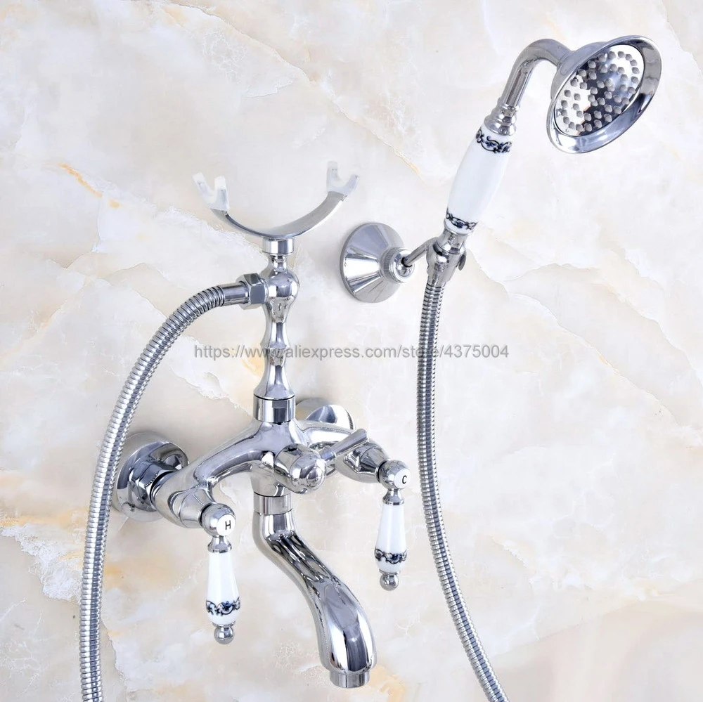 Polished Chrome Wall Mounted Bathroom Clawfoot Bathtub Faucet