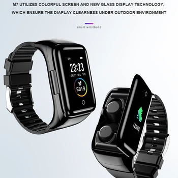 

M7 Smart Watch TWS Earphones 2 In1 Bluetooth BT5.0 Sport Business Wristband Fitness Tracker Heart Rate Monitor Earbuds Bracelet