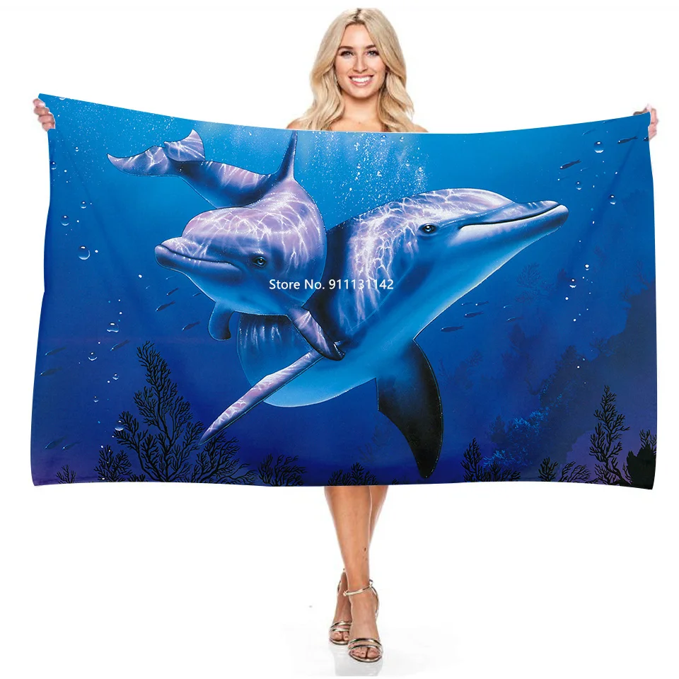 3D Blue Leaping Dolphin Animal Design Bath Towel Quick Drying Absorbent