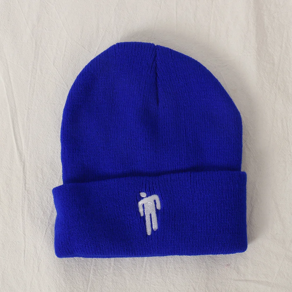 Вязаная шапка с вышивкой Billie Eilish, расческа для женщин и мужчин, вязаная теплая зимняя шапка для женщин и мужчин, одноцветная Повседневная расческа В Стиле Хип-хоп - Цвет: Синий