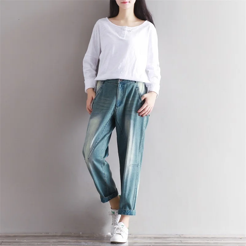 4608 Harem Jeans Woman Loose Washed Big Size Wide Leg Jeans S-3XL Bleached Jeans For Women Spring Ankle-Length Jean Femme