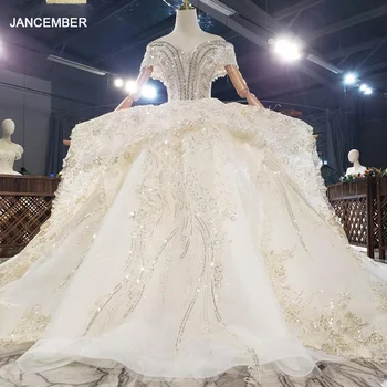 HTL1810-vestido de boda de lujo con cuentas y lentejuelas, encantador, de manga corta, vestido blanco largo, 2020