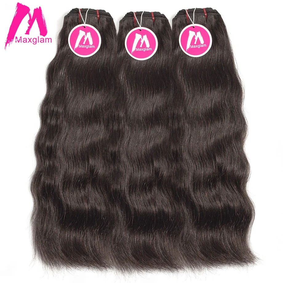 Maxglam Необработанные индийские девственные волосы прямые натуральные волосы Weave Связки Расширение натуральный 3 шт. Цвет Бесплатная